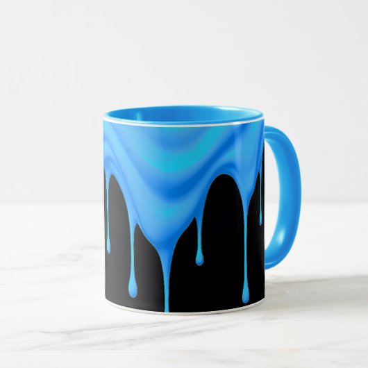 Un liquide bleu (peinture, crème, glace) coule. マグカップ (正面右)