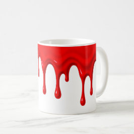Un liquide rouge vif coule le long d'un mug blanc. コーヒーマグカップ