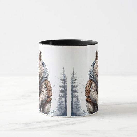 Un loup traverse la plaine enneigée. マグカップ (中央)