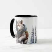Un loup traverse la plaine enneigée. マグカップ (正面左)