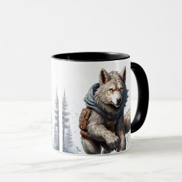 Un loup traverse la plaine enneigée. マグカップ