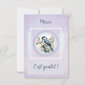 Un merci tout en délicatesse – Oiseau et fleurs サンキューカード (正面)