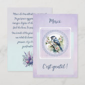 Un merci tout en délicatesse – Oiseau et fleurs サンキューカード (正面/裏面)