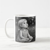 Un mug avec une petite fille en noir et blanc. コーヒーマグカップ (左)