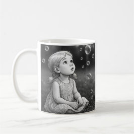 Un mug avec une petite fille en noir et blanc. コーヒーマグカップ