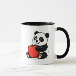 Un panda tout mignon serre une pomme rouge. マグカップ