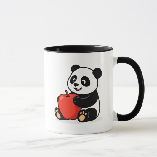 Un panda tout mignon serre une pomme rouge. マグカップ (右)