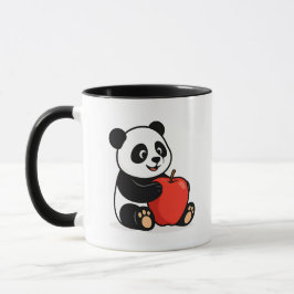 Un panda tout mignon serre une pomme rouge. マグカップ