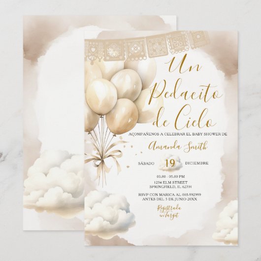 Un Pedacito de Cielo Baby Shower Spanish 招待状 (正面/裏面)