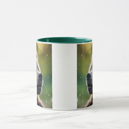 Un portrait d'ourson sur fond flouté. マグカップ (中央)