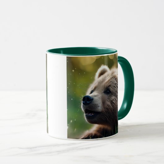 Un portrait d'ourson sur fond flouté. マグカップ (正面右)