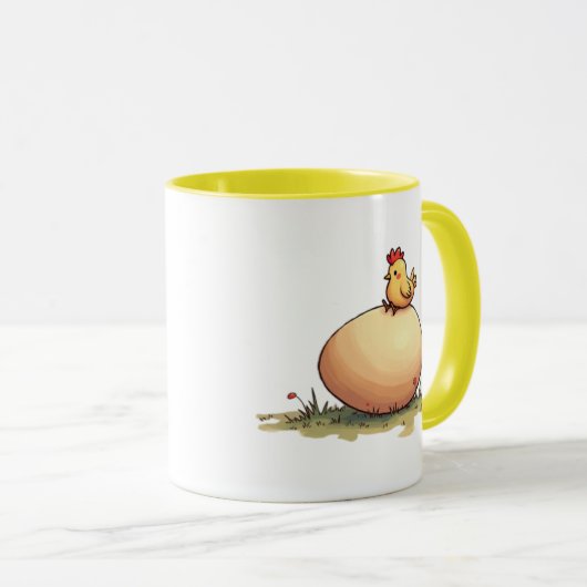 Un poussin couve un œuf. マグカップ (正面右)