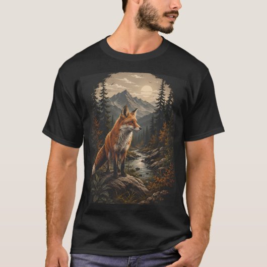 Un renard dans la nature, Renard avec forêt et sol Tシャツ (正面)