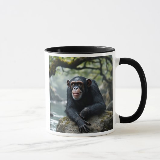 Un singe chimpanzé au repos sur un rocher. マグカップ (右)