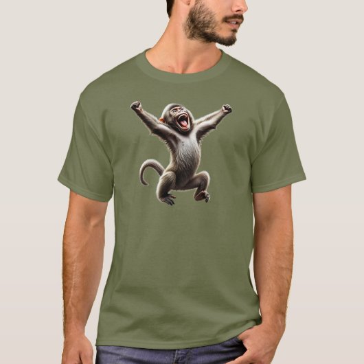 Un singe excité les bras en l'air. tシャツ (正面)