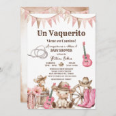 Un Vaquerito Viene en Camino Girl Baby Shower 招待状 (正面/裏面)
