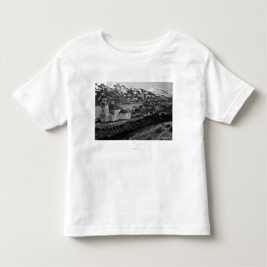 Unalaskaのアラスカの写真の町の眺め トドラーTシャツ (正面)