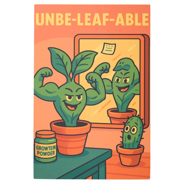 Unbe-leaf-able - Plant やる気を起こさせる Power メタルプリント (正面)