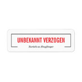 Unbekannt verzogen  ラベル (正面)