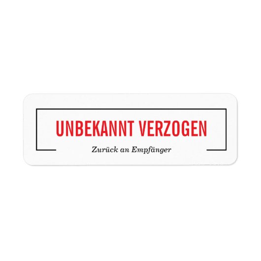 Unbekannt verzogen  ラベル (正面)