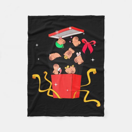Unboxing Blind Box Capybara Pyjama Ugly Christmas フリースブランケット (正面)