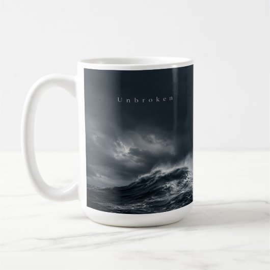 Unbroken - 暗い嵐の海の美学の引用 コーヒーマグカップ (左)