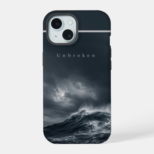 Unbroken - 暗い嵐の海の美学の引用 iPhone 15ケース (裏面)