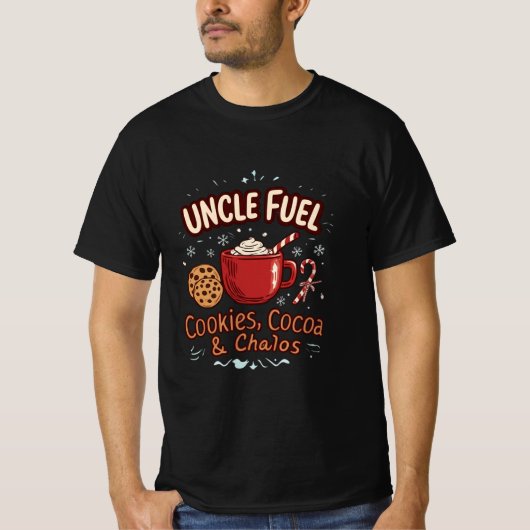 Uncle Fuel: Cookies, Cocoa & Chaos | 楽しいホリデー Tシャツ (正面)
