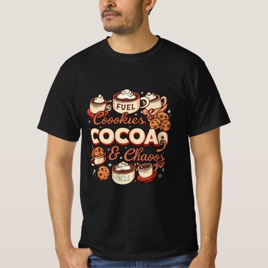 Uncle Fuel: Cookies, Cocoa & Chaos | 楽しいホリデー Tシャツ (正面)
