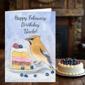 Uncle Happy February Birthday Cedar Waxwing Cake カード