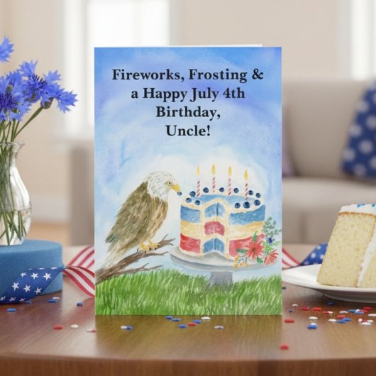 Uncle July 4th Birthday Bald Eagle Patriotic カード