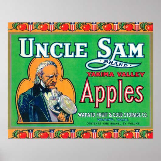 Uncle Sam Apple Label (green) - Wapato, WA ポスター (正面)