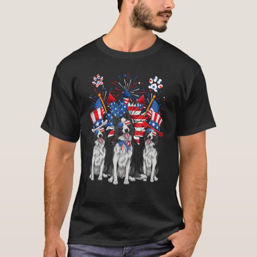 Uncle Sam Border Collie Dogs USA Flag Indepedence  Tシャツ (正面)