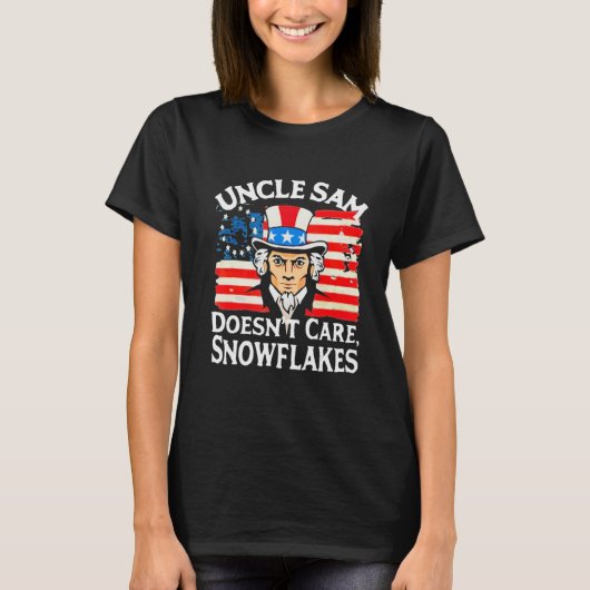UNCLE SAM DOESN'T CARE SNOWFLAKES Funny American Tシャツ (正面)