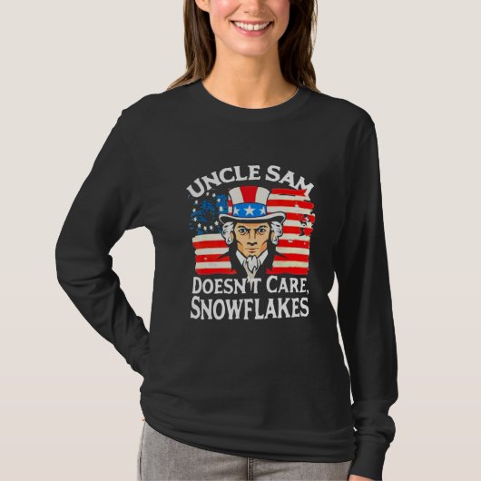 UNCLE SAM DOESN'T CARE SNOWFLAKES Funny American Tシャツ (正面)