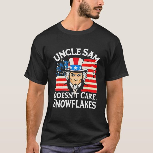 UNCLE SAM DOESN'T CARE SNOWFLAKES Funny American Tシャツ (正面)