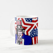 Uncle Sam with Stars & Stripes Background コーヒーマグカップ (正面左)