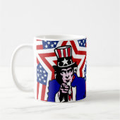 Uncle Sam with Stars & Stripes Background コーヒーマグカップ (左)
