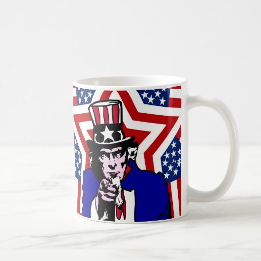 Uncle Sam with Stars & Stripes Background コーヒーマグカップ (右)