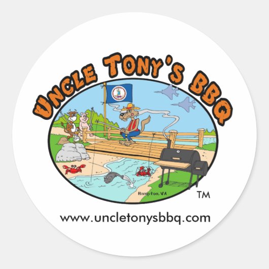 Uncle Tony's BBQ Stickers (Cartoon Logo) ラウンドシール (正面)