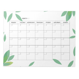 Undated fresh Green Minimalist Monthly Planner  ノートパッド
