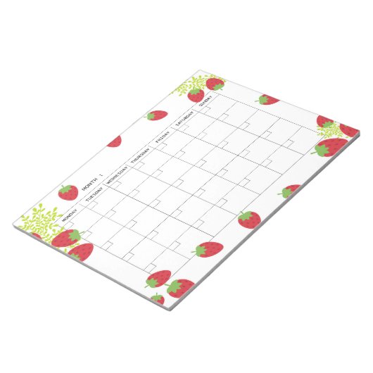 Undated Minimal Strawberry Monthly Planner  ノートパッド (アングル)