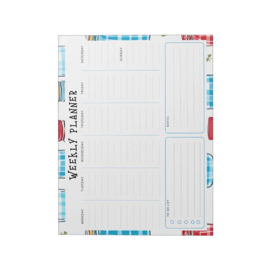 Undated Vertical Weekly Planner, Blue and Red ノートパッド (回転)