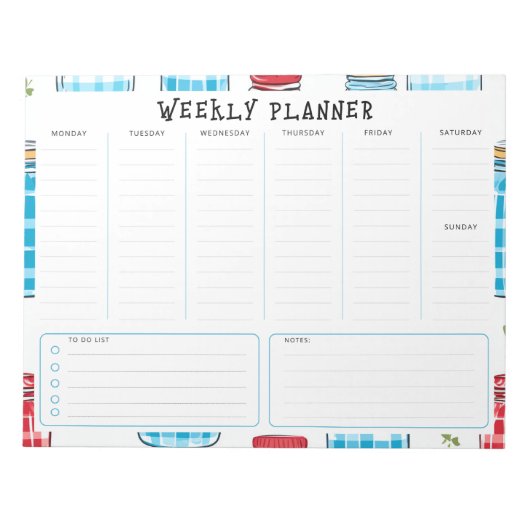 Undated Vertical Weekly Planner, Blue and Red ノートパッド (正面)
