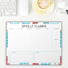 Undated Vertical Weekly Planner, Blue and Red ノートパッド
