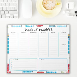 Undated Vertical Weekly Planner, Blue and Red ノートパッド
