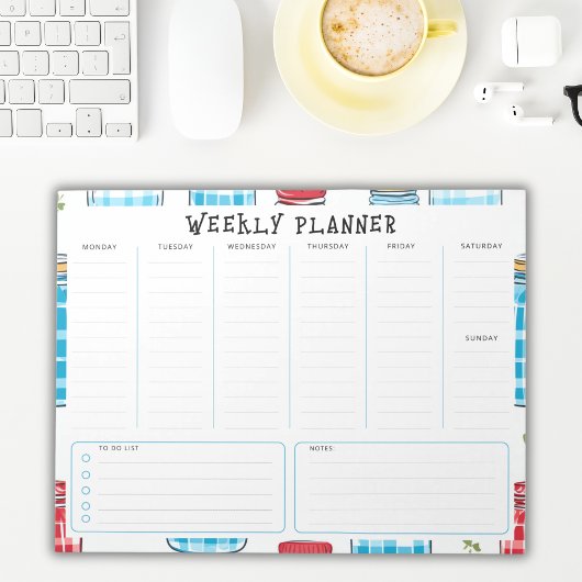Undated Vertical Weekly Planner, Blue and Red ノートパッド
