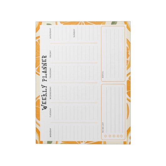 Undated Vertical Weekly Planner, Orange Border ノートパッド (回転)