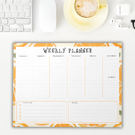 Undated Vertical Weekly Planner, Orange Border ノートパッド