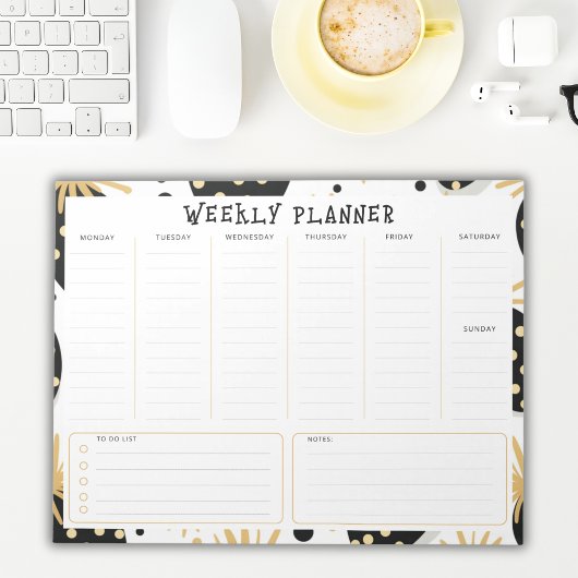 Undated Weekly Planner, Black and Gold Accents  ノートパッド